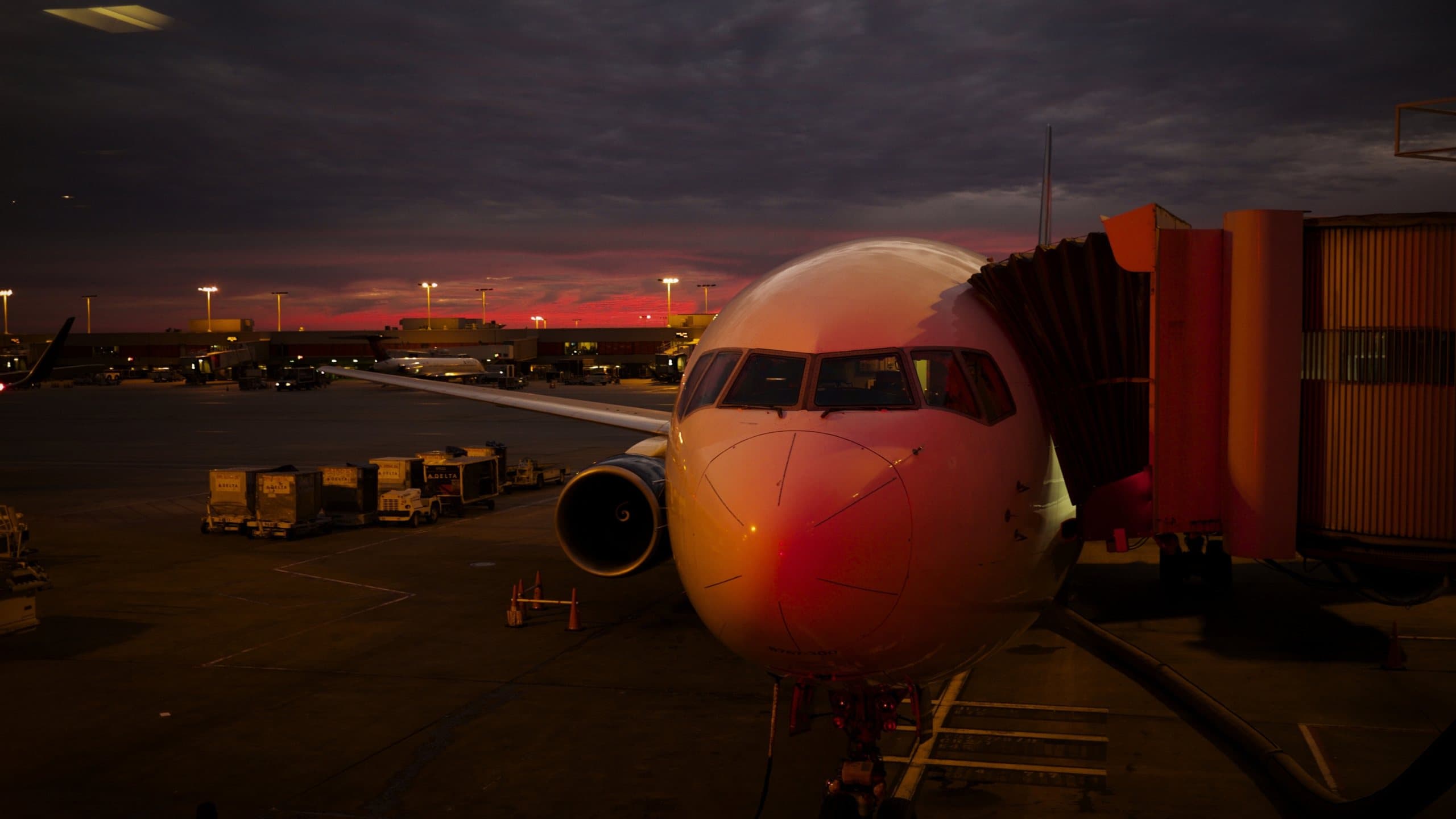Aircraft at the gate at night